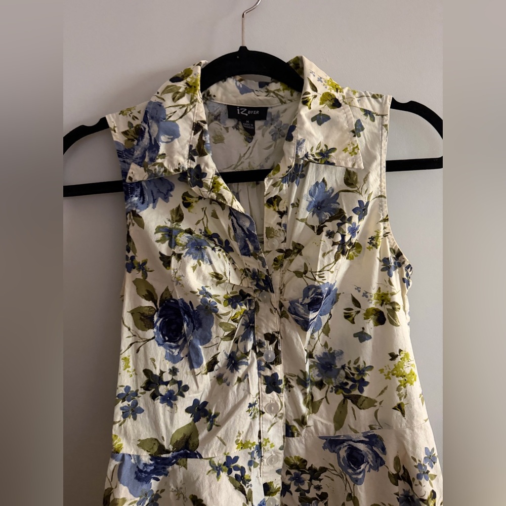 EASTER / SPRING DRESS 💐 IZ Byer collared blue rose floral fit and flare dress - Picture 5 of 7